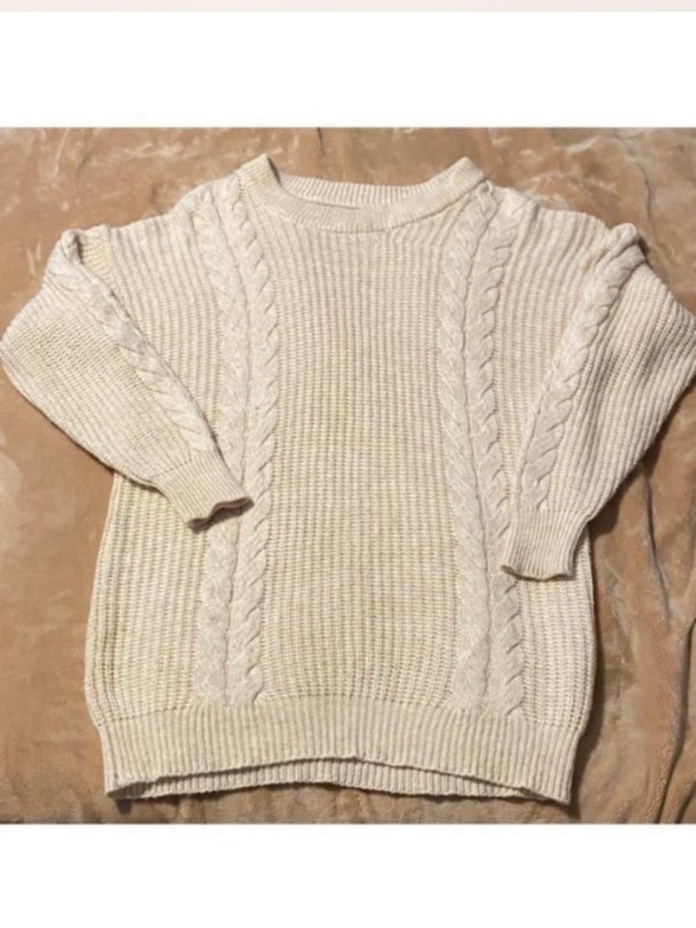 Women's Cream Cable Knit Crewneck Sweater